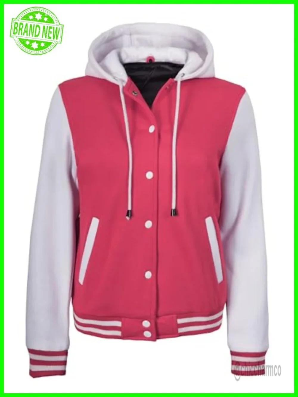 Women's Hooded Letterman Baseball Varsity Jacket Fleece Lined
